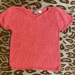 Liz Claiborne Linen blend knit sweater top Women’s Boxy V neck coral Beach L